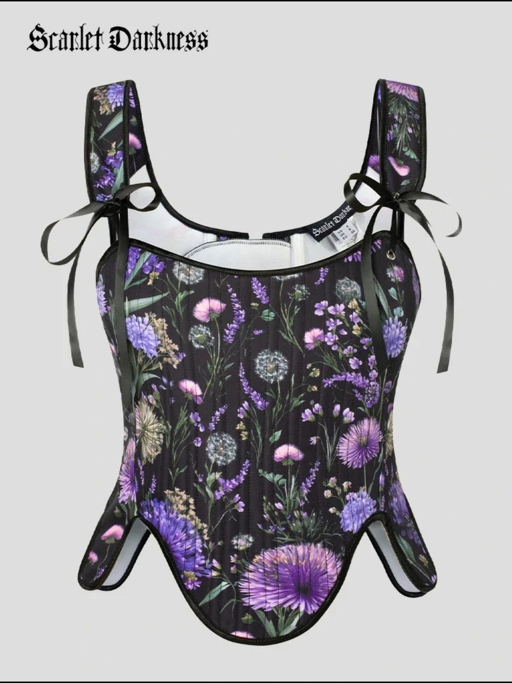 Scarlet Darkness Women's Black Floral Ribbon-Strap Corset Tank